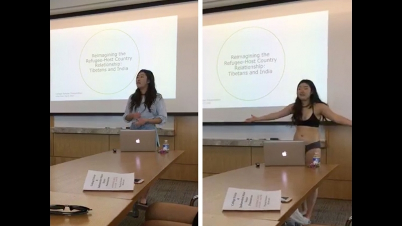 Студентка оголилась на защите диплома и попала под огонь критики