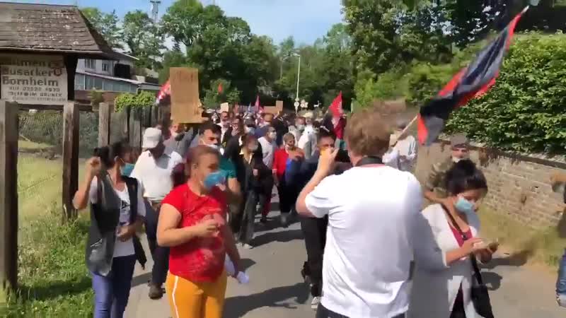 В немецком городе борнхайм взбунтовались румынские гастарбайтеры требуют денег