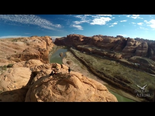 Base jump moab aerial drone footage