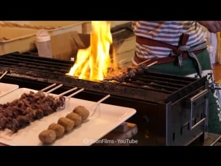 일본 포장마차 삼겹살 꼬치구이 grilled pork with skewers 일본 길거리음식 japan street food