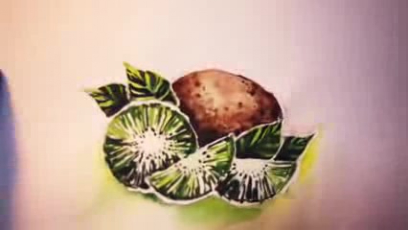 Акварельный кислый киви забавы с кисточкой