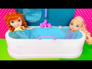 Barbie doll and elsa, anna morning routine! play funny doll bathroom, kitchen, breakfast toys