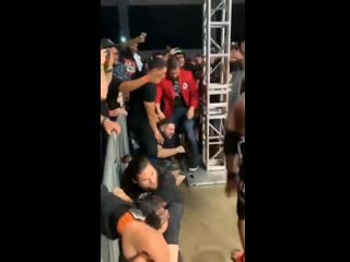 Last night in wilmington ca some guy crossed the barricade to challenge a pro wrestler