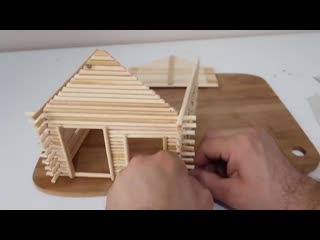 Ahşap çubuklardan mini dağ evi yapımı diy mini log cabin