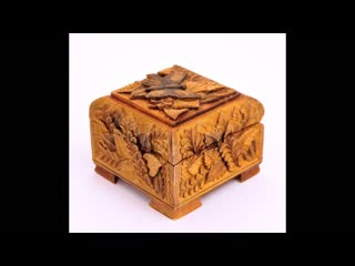 Vintage russian carved jewellery box wooden chest casket butterfly leaves flowers jewelry box