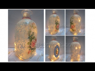 Decoupage tutorial vintage glass bottle art