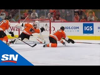 Flyers’ carter hart extends glove to rob taylor hall of sure goal (720p)