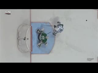 Anton khudobin appears to throw his stick at elias pettersson on the penalty shot, but the refs dont see it that way canucks go