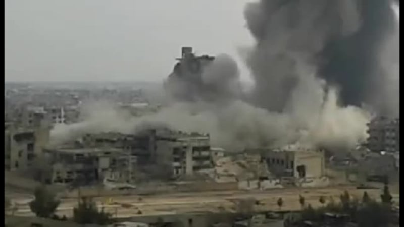 Сирия подрыв саа высотки "учительская башня"("бурж аль муалимин") через подземный тоннель,джобар