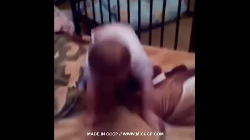 Лоий карапуз! ))ночью проснётся, вылезет по тихому, и на маме с папой так попрыгает, вот круто будет!🤣🤣🤣 молодчина!