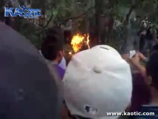 Three rapists tied to some trees and burned alive in front of an excited crowd