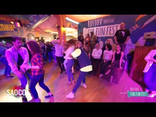 Samuel funflow and maria fionova salsa dancing at rostov for fun fest (russia), sunday (sc)