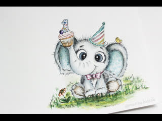 My watercolour special for birthday baby 🐘🐾🎂🍼🎁🎈🎉