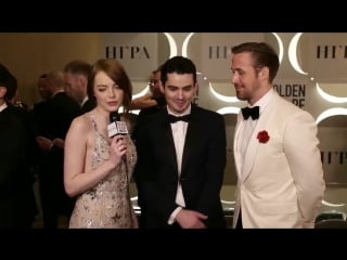 Emma stone, ryan gosling and damien chazelle golden globes 2017