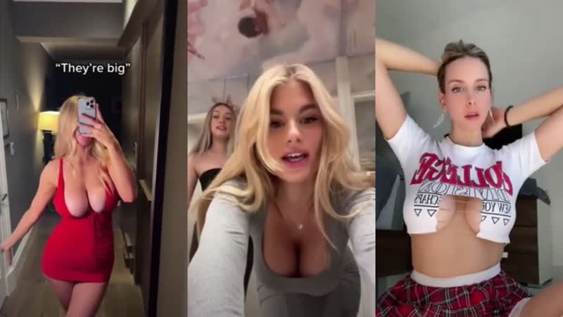 No bra challenge bouncing tits, perfect boobs, boobs teasing, tiktok, braless series 2