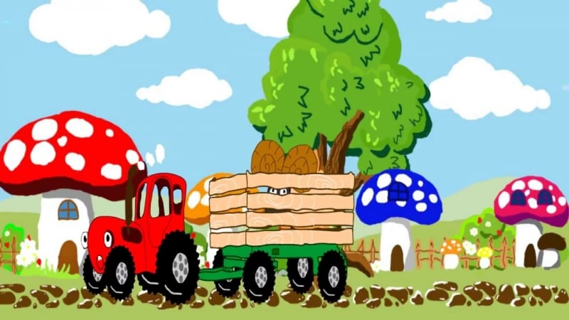 По полям,по полям едет синий трактор нам молодые песни мультики про машинки