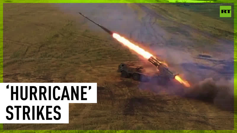 Russian mlrs uragan destroys military targets in ukraine