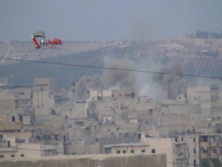 Сирия сброс бочковой бомбы с вертолёта ми 8 на город 3