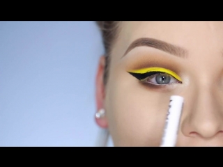 Minions yellow cut crease makeup with nude lips