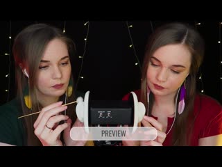 Twin ear cleaning asmr intense double ear attention wood, metal, fluff, cott