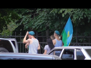 Paratroopers in the car and in the city celebrate the day of the airborne forces or airborne troops august 2, 2018