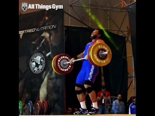 Dmitry @klokovd power clean + strict pressing 160kg, rotating 90 degrees and bringing it back!