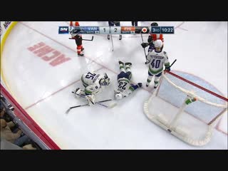 Canucks alexander edler stretchered off after landing face first on the ice