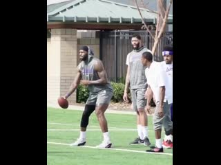 Lakers ran routes and worked out on the gridiron today before practice