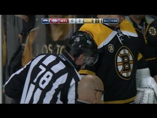 Linesman catches a high stick in canadiens and bruins game, needs some repairs