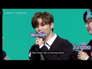 Suggested by the rest to do a sweet ver morning call by singing, woobin chose breathing the way he changed the sound to a softe