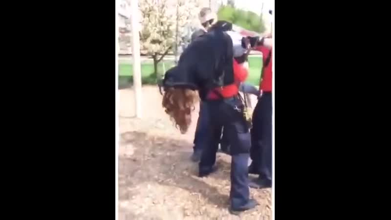 Девушка застряла в качели, но мужики не растерялись