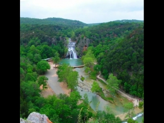 Panorama of turner falls and honey creek surrounded by the arbuckle mountains of oklahoma