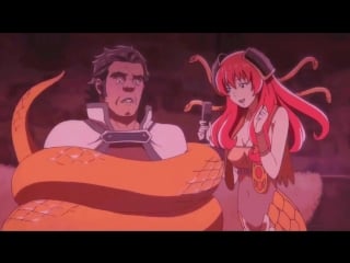 A lamia snake girl teasing her prisoner