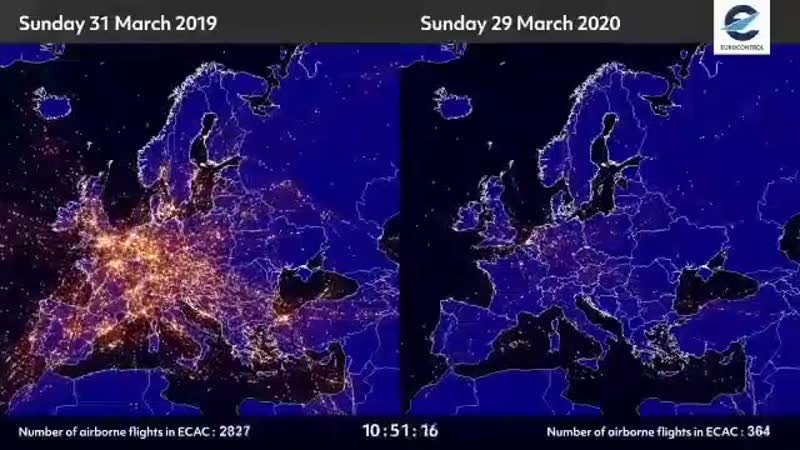 Авиасообщение над европой,год назад и сейчас
