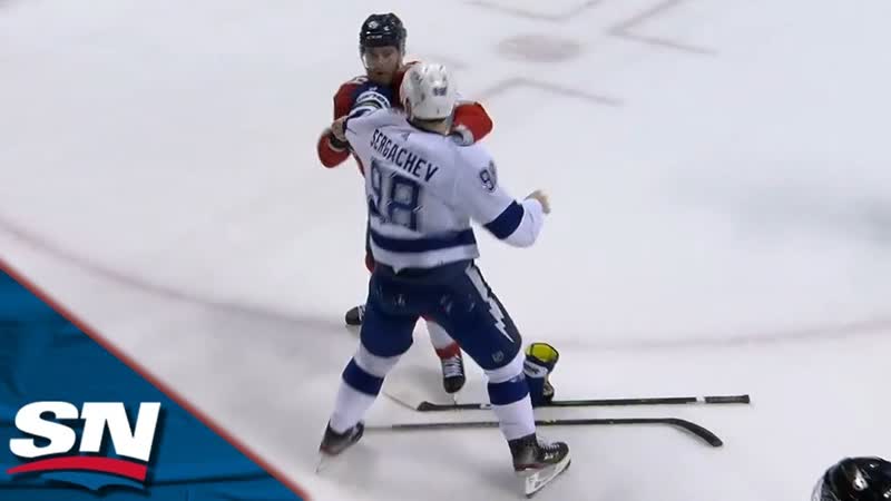 Sam bennett drops the gloves with mikhail sergachev after things get chippy in f