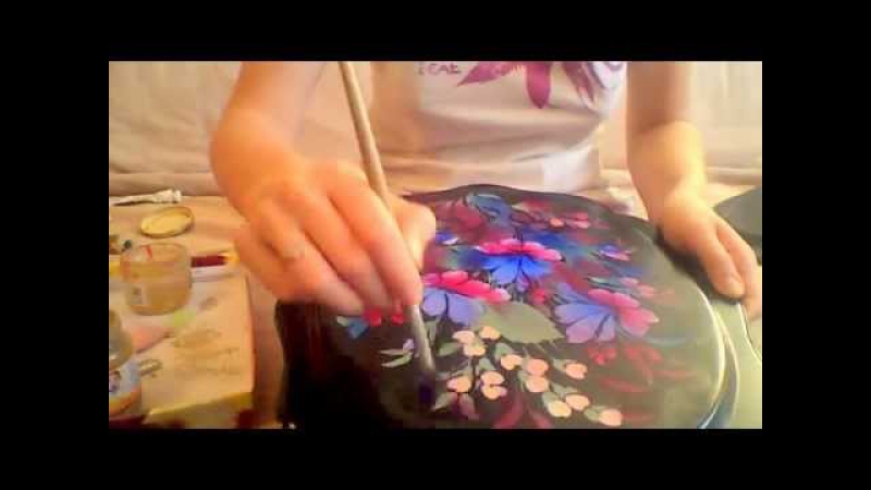 Жостовская роспись 2й этап росписи подноса тенёжка