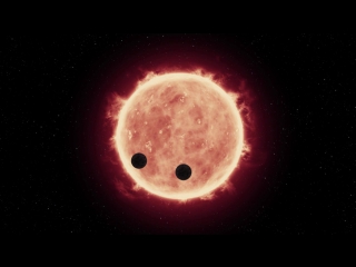 Animation of two earth sized worlds transiting red dwarf star