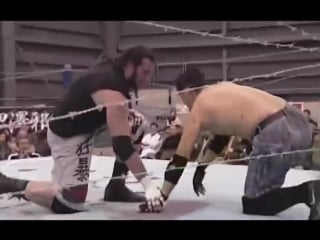 Ryuji ito (c) vs masada [bjw porn match heavyweight title no rope barbed wire fire board & barbed wire board concrete block de