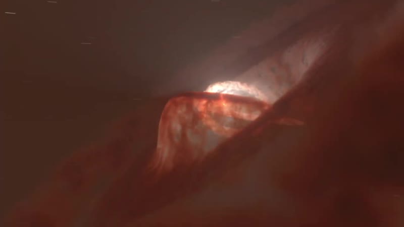 Artistic animation of the warped and torned apart disc of gw orionis