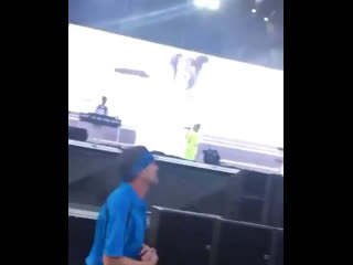 A fan walked on stage during billies set at aclfestival in austin