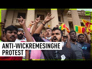 Protesters gather at presidential office as wickremesinghe elected sri lankan president