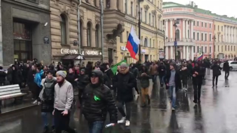 Митингующие идут на дворцовую