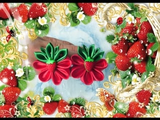 Летняя резинка милашка "клубничка"/kanzashi/diy/tutorial