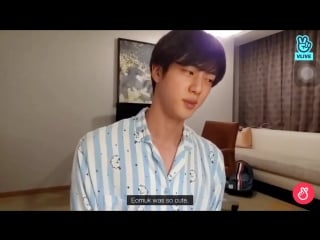 Jin looks so sad talking about eomuk️ because eomuk git into an accident and sadly passed