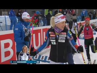 Kontiolahti crowd greets kaisa mäkäräinen before the start of the mass start