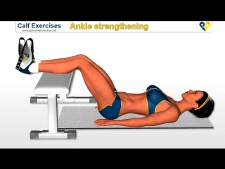 Calf exercises ankle strengthening exercise on bench (calf, muscle, leg)