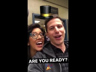 Andy samberg and stephanie beatriz on the brooklyn 99 instagram story april 7, 2017