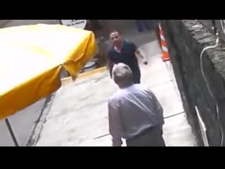 Crazy fuck assaults a woman and old man