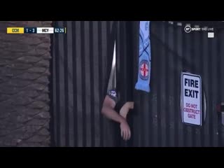 A fan in the a league match between central coast mariners and melbourne city despite the game being played behind closed doors