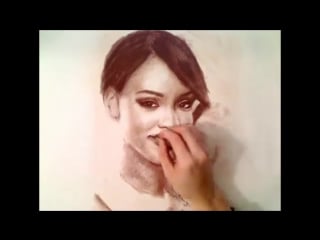 Rihanna pretty in sepia pastel time lapse drawing art video